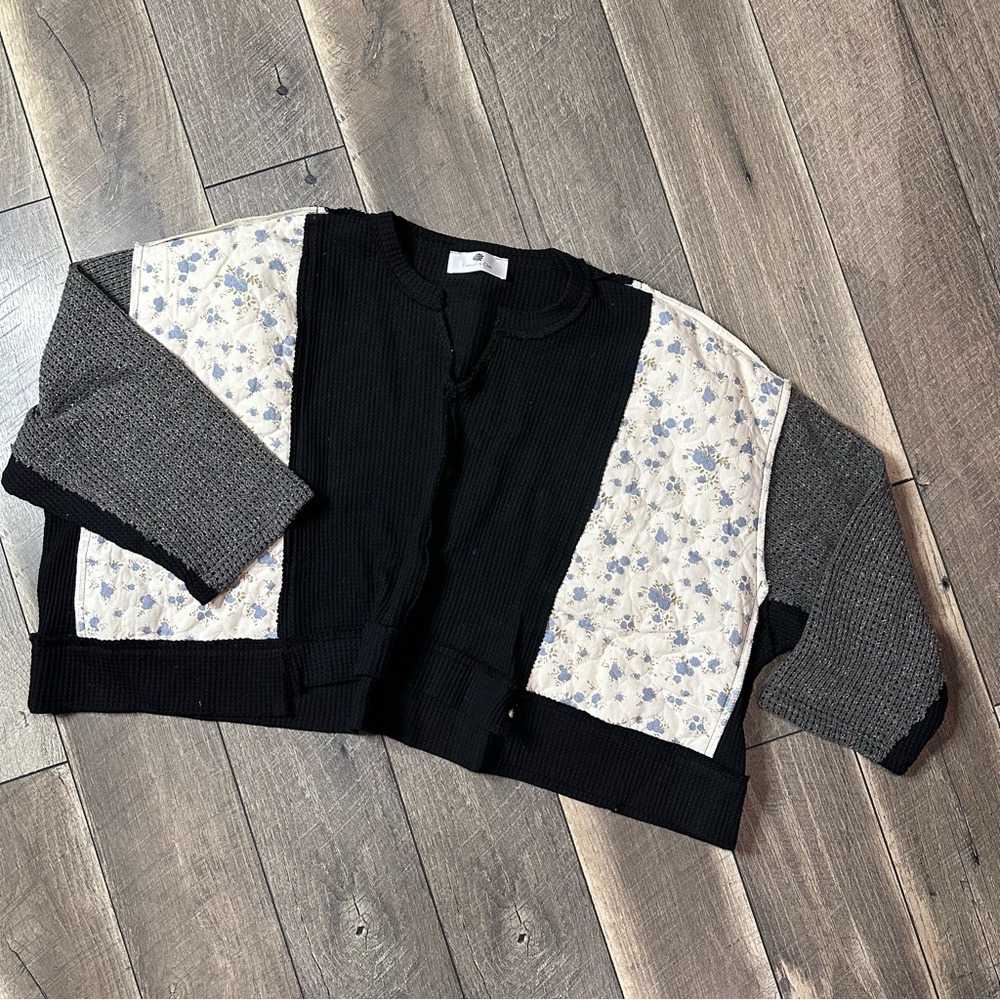 Everyday Chic Patchwork Waffleknit Oversized Pull… - image 1